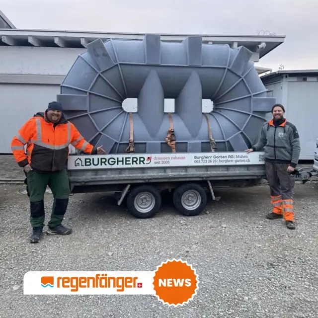 Burgherr Garten AG liefert auch Samstag an Kunden - Burgherr Garten AG liefert auch Samstag an Kunden, hier ein 6500 Liter Regenwassertank für die Gartenbewässerung von regenfaenger.